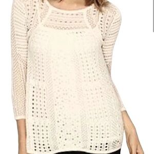 BCBG Max Azria White 3/4 Sleeve‎ Cutout Open Knit Sweater M